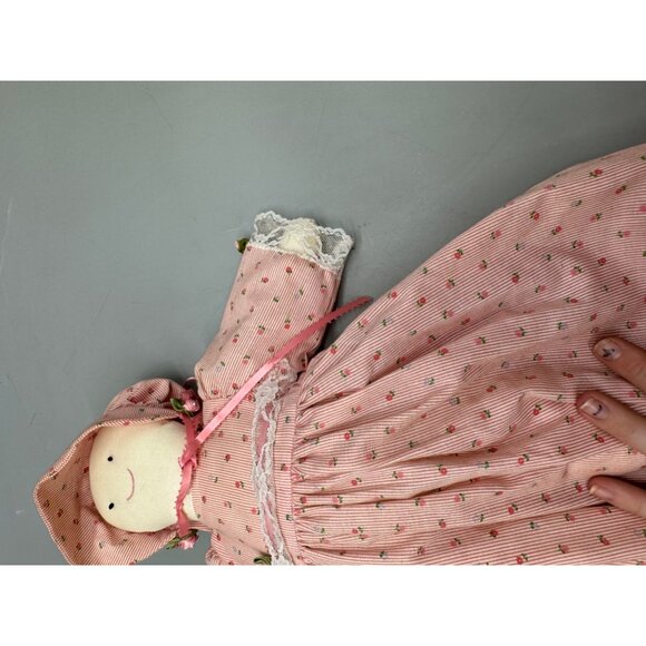 Handcrafted Vintage Rag Doll Pink Floral Dress & Bonnet Lace Trim & Ribbon READ - Picture 7 of 16
